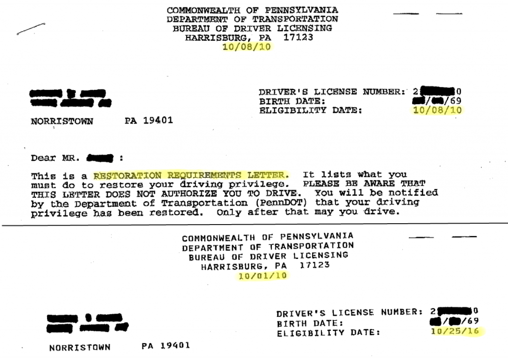 Restoration Requirements letter drivers license restored