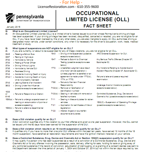 PA OLL fact sheet and work license application